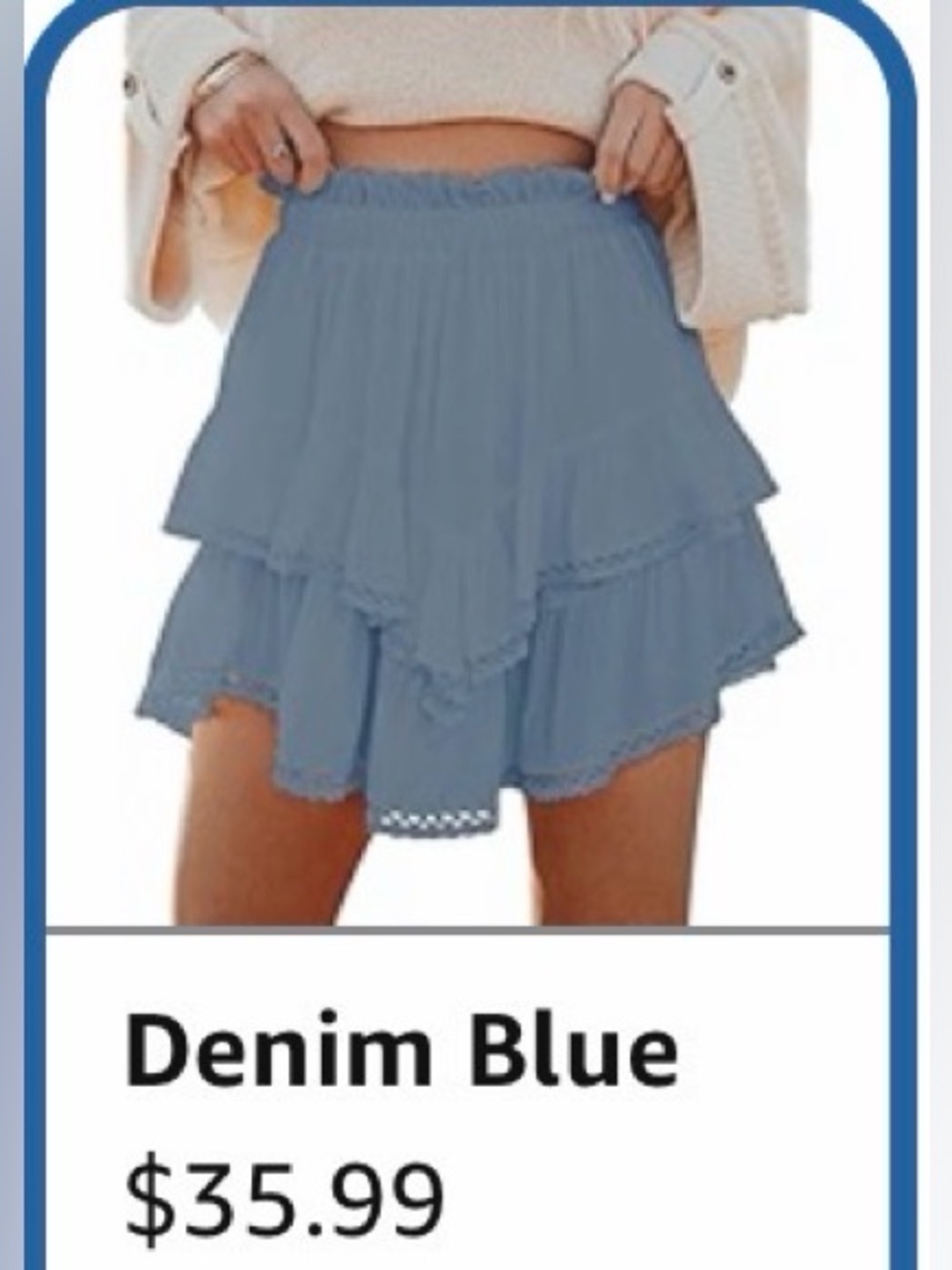 Flowy Shorts for Women Casual Ruffle Tiered Skorts High Waist powdered blue XXL - Picture 2 of 5